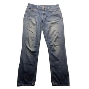 ELLE Paris Women’s Jeans Size 2 Stretch Blue Denim 32x28 Mid Rise Distressed